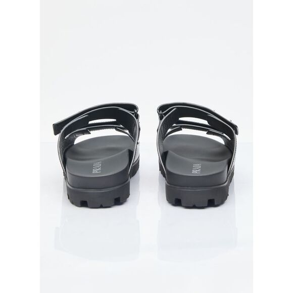 Prada Men Logo Plaque Leather Slides - Picture 5 of 7